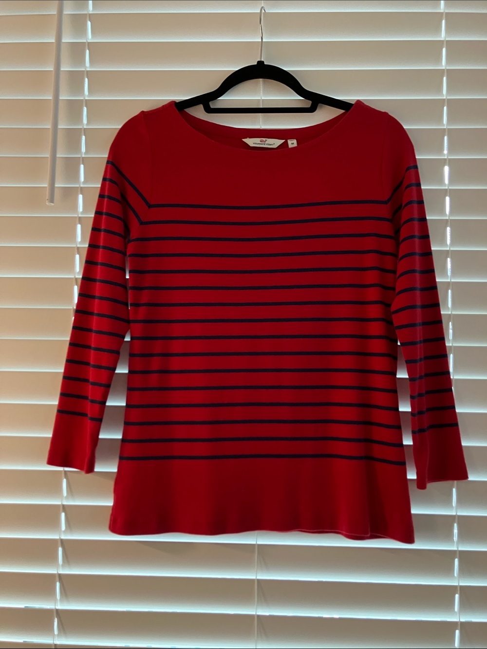 Vineyard Vines Red Top with Navy Stripes - Long Sleeve